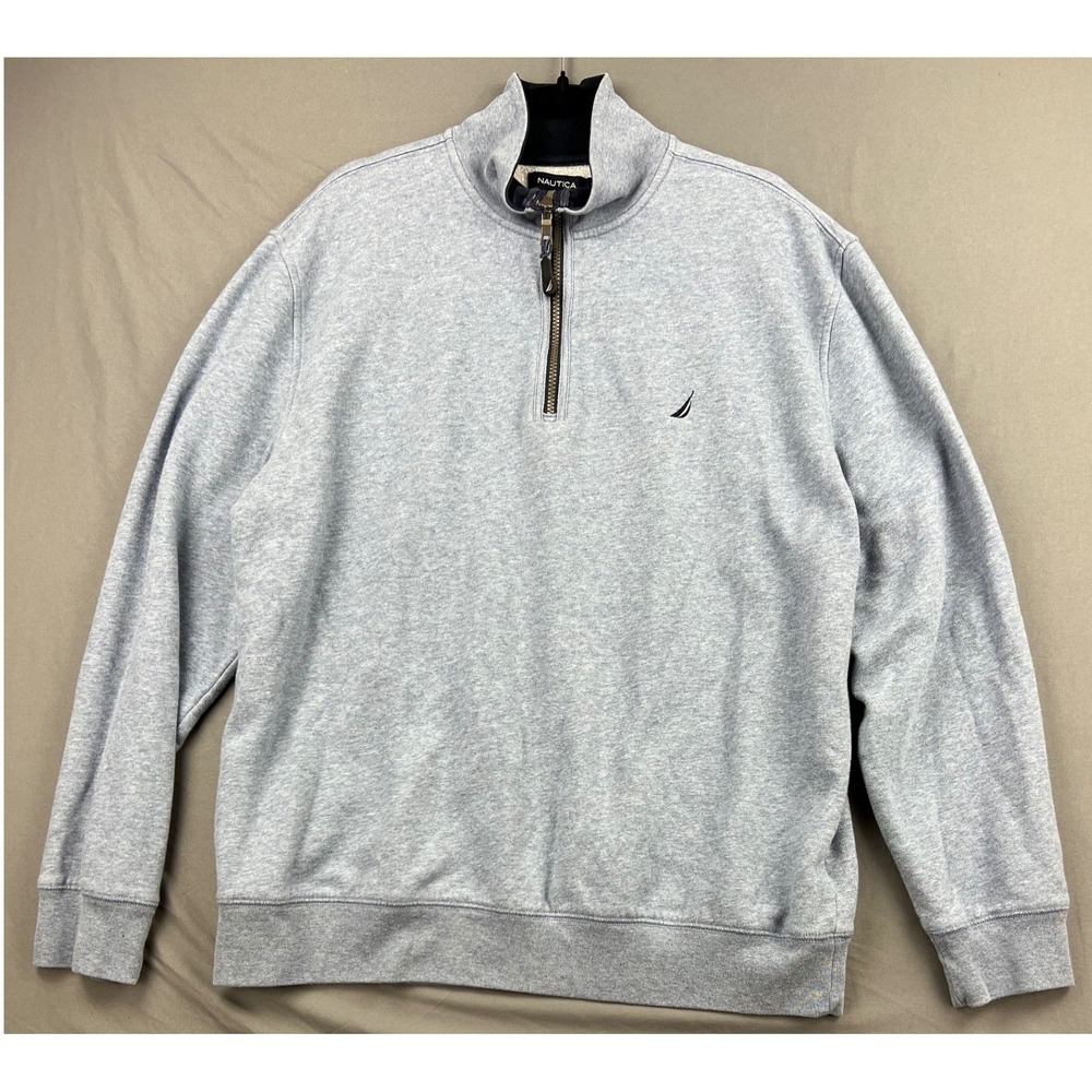 Nautica Quarter Zip Pullover Mens XL Sweatshirt Light Blue Heather Excellent